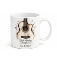 Gitar Telleri ve Akustik Kasa Çizimli Melodik Tınılarla Dinlenen Kupa Bardak Hediye