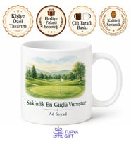 Golfçüye Hediye Yeşil Saha Delik ve Bayrak Çizimli Sakinlik Kupa Bardak