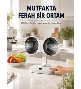 Ayarlanabilir Çift Fan Başlıklı Şarjlı Masa Vantilatörü