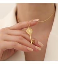 925 Ayar Gümüş Hayat Ağacı Lotus Anahtar Kolye (Altın)