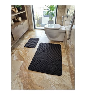 Modern Siyah Klozet Takımı – 2’li Şık Banyo Paspas Seti, 50x90 & 40x50 cm