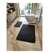 Modern Siyah Klozet Takımı – 2’li Şık Banyo Paspas Seti, 50x90 & 40x50 cm