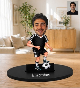 Kişiye Özel Futbolcu Tasarımlı Ahşap Karikatür Biblo - İsme Özel Masaüstü Hediye Erkeğe Hediye Kişiye Özel Fotoğraflı Futbolcu Biblosu