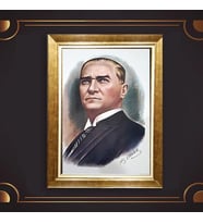 Altın Varaklı Çerçeveli Paspartulu Atatürk Tablo nl02A704 (Gold)