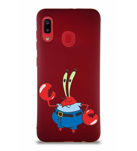 Samsung Galaxy A30 Soft Premier Kapak Bay Yengeç Tasarımlı Silikon Kılıf - Mürdüm (Şeffaf)