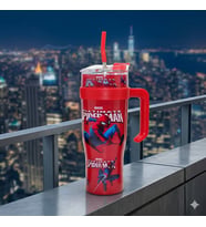 Spider-Man Pipetli Çelik Termos 1200ml - Miles Morales Tasarımlı Sızdırmaz Dev Boy Mug Kupa Matara (Mor-Kırmızı)