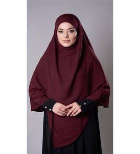 Bordo Pratik Hazır Geçmeli Tesettür Eşarp Medine İpeği Bağcıklı Çift Katlı Sufle Hijab 2302_16