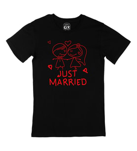 Just Married Çizimli Siyah Tişört