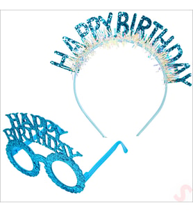 Happy Birthday Taç ve Gözlük Seti - Mavi