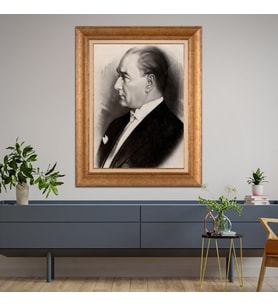 Altın Varaklı Çerçeveli Paspartulu Atatürk Tablo DC1021 (Gold)