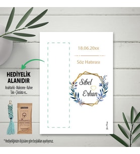Hediyelik Kart - Mavi Çiçekli Nişan, Söz, Düğün Hatırası Makrome Anahtalık, Toka, Kurabiye, Kahve Kartı