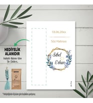 Hediyelik Kart - Mavi Çiçekli Nişan, Söz, Düğün Hatırası Makrome Anahtalık, Toka, Kurabiye, Kahve Kartı