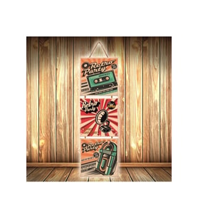 Retro Party Tasarımlı Üçlü Retro Ahşap Poster Ü336