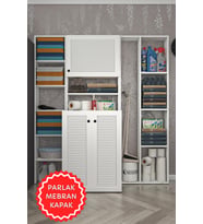 Kenzlife membran çamaşır makinesi dolabı kasparovmega byzbyz panjur 180*156*55-20 mebran kapak MDF gövde banyo kapaklı arkalıksız (Beyaz-Gri)