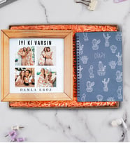 İyi Ki Varsın Ahşap Fotoğraflı Çerçeve ve Defter Hediye Seti