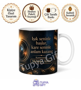 Kameramana Hediye Kişiye Özel Baskılı Kupa Bardak Fotoğrafçı Hediyesi