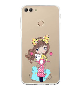 Huawei Y9 2018 Uyumlu Kamera korumalı Kapak Vespagirl Tasarımlı  Şeffaf Kılıf