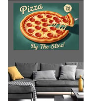 Pizza Dilimi Retro Afiş Dekoratif Kanvas - Mdf Ahşap Tablo