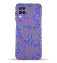 Samsung Galaxy A12 Uyumlu Lansman Kılıf Hello Kitty Tasarımlı İçi Kadife Kapak-Mor (Şeffaf)