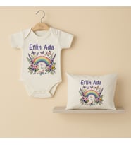 Pia Baby Premium %100 Pamuk İsme Özel Organik Baskılı Çıtçıtlı Bebek Body Ve Yastık Kılıfı 5045-19 (Ekru)