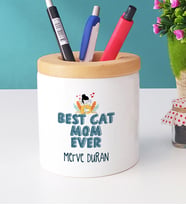 Kişiye Özel Best Cat Mom Ever Kalemlik En İyi Kedi Annesi (Beyaz)