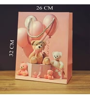 Ayıcık Desenli Pembe Büyük Boy Karton Hediye Çantası