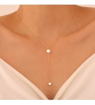 925 Ayar Gümüş Sallantılı Kravat İnci Kolye (Gold)