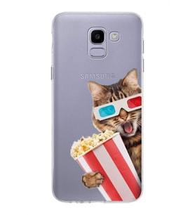PrintiFy Samsung Galaxy J6 2018 ile Uyumlu 1mm Slim Fit Kedi 1 050b Baskılı Şeffaf  Kılıf