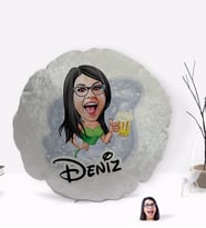 BK Gift Kişiye Özel İsimli Kadın Karikatürlü Yuvarlak Dekoratif Kırlent Yastık-30