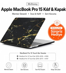 MacBook Pro 15 Mermer Desenli Kılıf A1707 A1990 Uyumlu İnce Hafif Sert Kapak Koruyucu Kılıf Siyah