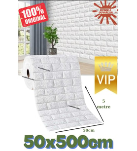 50cmx500cm 2,5 m2 1 Adet Yapışkanlı Duvar Kağıdı Esnek Köpük Paneli Beyaz 3d Tuğla Desen Ev Ofis