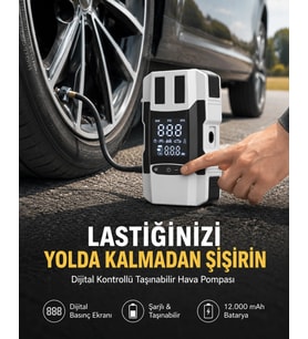 Araç Lastik Şişirme Pompası Ve Akü Takviye Powerbank Bir Arada Yeni Nesil