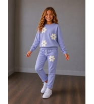 Papatya Desenli Kız Çocuk Sweatshirt ve Eşofman Altı 2'li Takım 2iplik Süper Kalite
