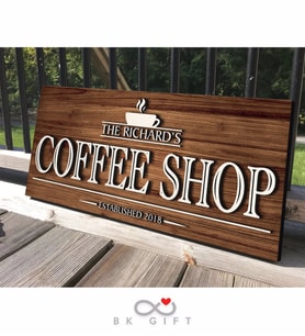 BK Gift Kişiye Özel Dekoratif Ahşap Coffee Shop Tabelası 46cm - Model 6