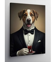 Kanvas Tablo Şık Smokinli Köpek Ve Çay
