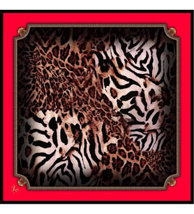 Leopar Desen Black Seri Twill Eşarp Eşarp Askısı ile Birlikte 90x90 cm Kırmızı,s