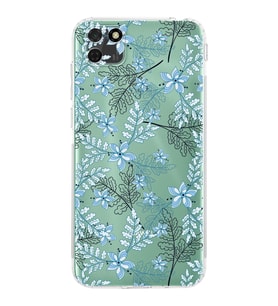 PrintiFy Huawei Y5P Uyumlu Kamera Korumalı Floral Mavi Tasarımlı Şeffaf Silikon Kılıf