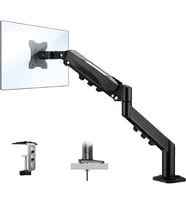 17–32 İnç Amortisörlü Tekli Pivot Monitör Kolu, Gazlı Yaylı, 2–9 Kg, Çift Montaj Seçeneği Sıkıştırma ve Vidalama, 360° Döner, VESA Uyumlu Stant Siyah