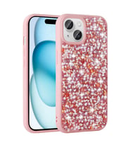 iPhone 15 Kılıf Parlak Taşlı Tasarım Linea Kapak (Pembe)