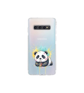 Samsung Galaxy S10 ile Uyumlu Splash Panda Tasarımlı Şeffaf Silikon Kılıf