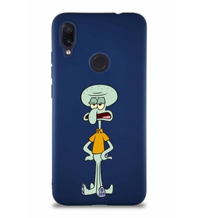 Xiaomi Redmi Note 7 Soft Premier Kapak Squidward Dokunaç Tasarımlı Silikon Kılıf - Lacivert (Şeffaf)