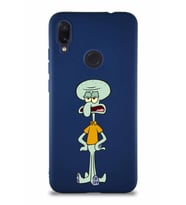 Xiaomi Redmi Note 7 Soft Premier Kapak Squidward Dokunaç Tasarımlı Silikon Kılıf - Lacivert (Şeffaf)