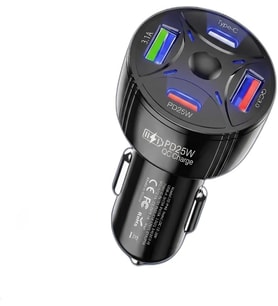 Super Şarj 4 Port PD25W, QC3.0, Araç Şarjı Çakmaklık, 2x Usb 2x Type-C, Çoklayıcı, 12-24V, 5V/6A Max
