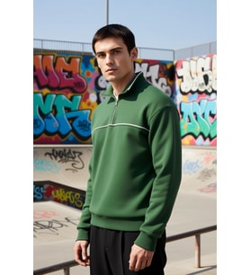 Erkek Dik Yaka Standart Kol Oversize Kalıp Sweatshirt Fonksiyonel Dayanıklı Kaliteli Rahat
