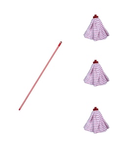 Yedek Islak Temizlik Kovası Mop Takımı Seti - 3x Tesa Havlu Mop + Metal Çizgili Vidalı Sap - 1 Adet (Karışık)