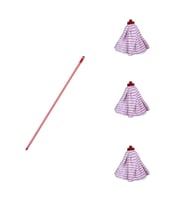 Yedek Islak Temizlik Kovası Mop Takımı Seti - 3x Tesa Havlu Mop + Metal Çizgili Vidalı Sap - 1 Adet (Karışık)