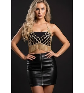Caş Dekorasyon Altın Renk Taşlı Bikini Üstü Bralet Vücut Aksesuarı