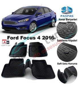 Ford Focus 4 Havuzlu 3D Paspas Niken Siyah 2016 Sonrası