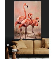 Üçlü Pembe Flamingo Doğa Tablosu Dekoratif Kanvas - Mdf Ahşap Tablo