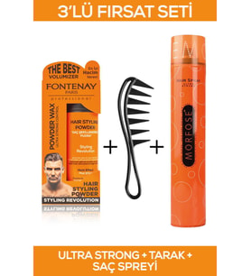 Fontenay Saç Şekillendirici Pudra Toz Wax Ultra Strong Turuncu + Şekil Tarağı + Saç Spreyi 400ML 3'lü Set
